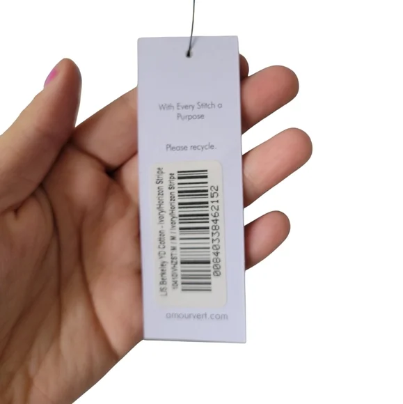 AMOUR VERT Long Sleeve Berkeley Organic Cotton Womens Ivory Blue Stripe M - Picture 5 of 9